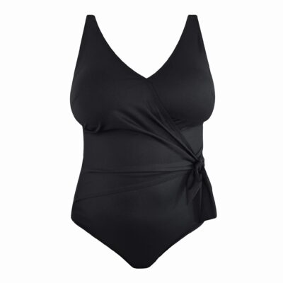 Czarny kostium jednoczęściowy wiązany po boku Plus Size L4613 V1