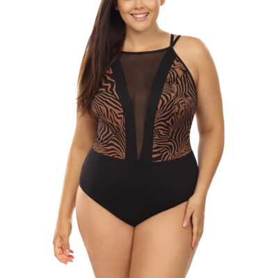 Strój kąpielowy z siatką Plus Size jednoczęściowy L4441