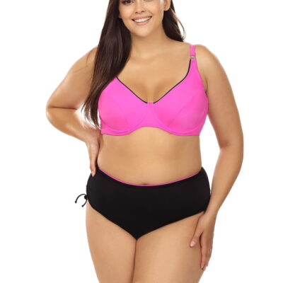 Strój kąpielowy PLUS SIZE modelujący biustonosz z fiszbinami i czarne figi z troczkami do regulacji L3114