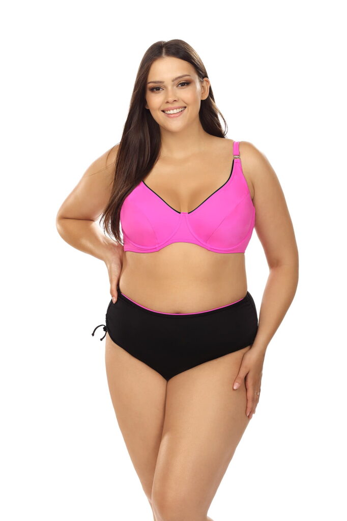 Strój kąpielowy PLUS SIZE modelujący biustonosz z fiszbinami i czarne figi z troczkami do regulacji L3114