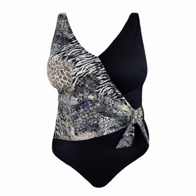Szary kostium jednoczęściowy wiązany po boku Plus Size L4617 V1